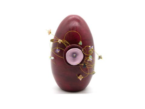 Handmade ceramic egg, burgundy with lilac decoration