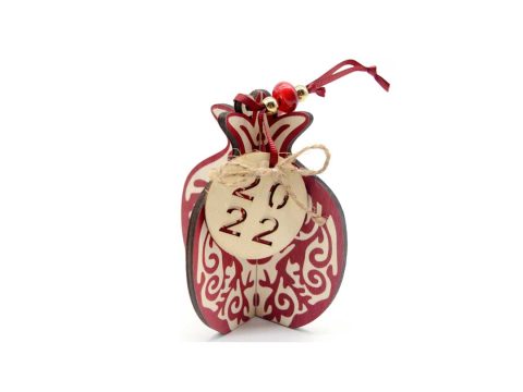 Handmade wooden pomegranate charm 3D burgundy