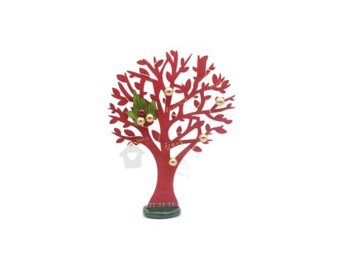 Handmade wooden tree, in red color with wishes and LED