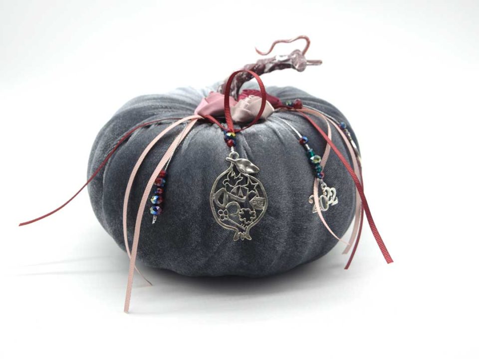 Handmade decorative pumpkin large size gray velvet charm