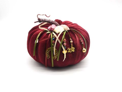 Handmade decorative pumpkin large size burgundy velvet charm