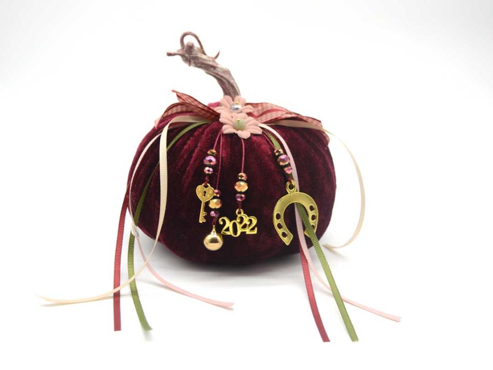 Handmade decorative pumpkin, medium size, burgundy velvet charm