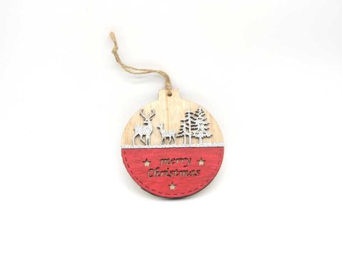 Handmade wooden round red ornament