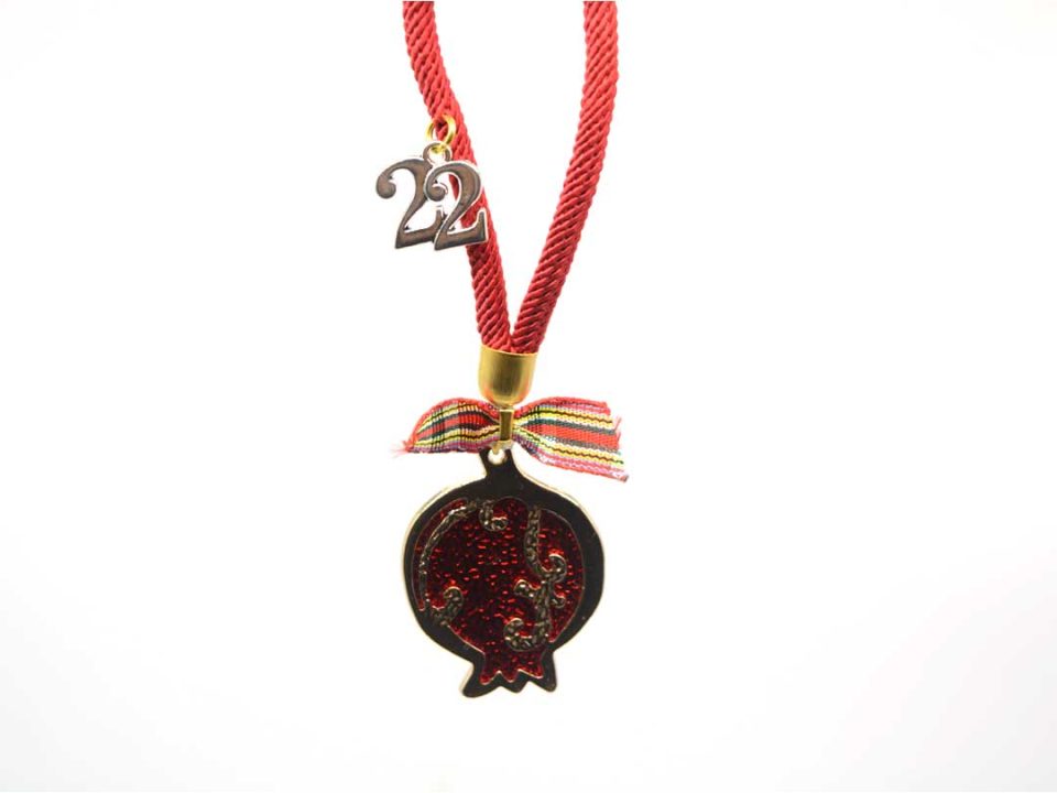 Handmade charm pomegranate gold with red enamel