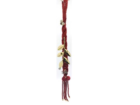 Handmade charm with metallic gold olive branch tied in burgundy braid