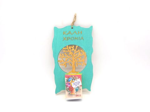 Handmade wooden turquoise diary with golden tree