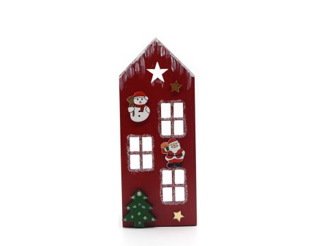 Handmade small wooden house, for tealights in red snowy color